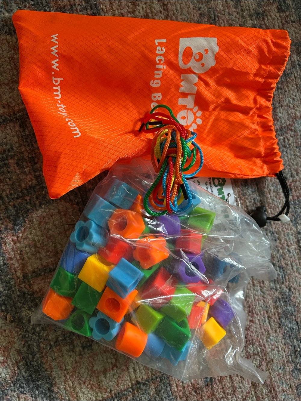 Lacing Beads Set - Orange Carry Bag with Multicolor Beads